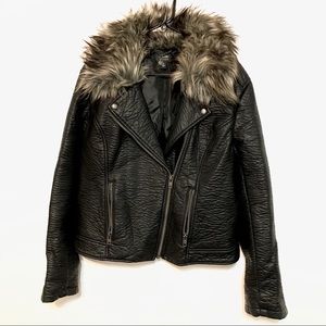 Black Leather Jacket With Faux Fur